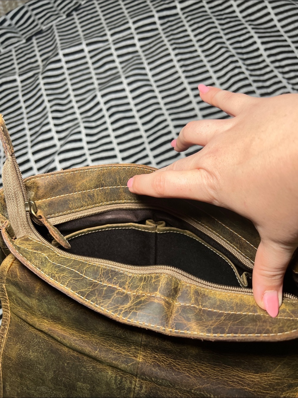 Myra Bag Distressed Brown Leather Messenger Bag with Brass Buckle - Picture 4 of 7